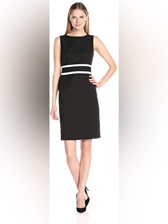 Evan Picone Dresses & Skirts - Evan Picone Black Midi Sheath Dress with White Waist Bands